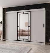 Kleiderschrank / Schiebetürenschrank | Weiß Matt | 10 Fächer | 2 Kleiderstangen | hochwertig Verarbeitet | 250 x 62 x 200 cm | dekorative Spiegeltür
