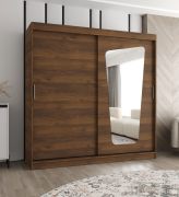 Schiebetürenschrank / Kleiderschrank  | Farbe: Walnuss | 10 Fächer | eine Spiegeltür | 2 Meter breit | zwei Kleiderstangen | Aluminiumschienen