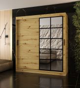 Kleiderschrank / Schiebetürenschrank | Farbe: Eiche Artisan | 10 Fächer | 2 Kleiderstangen | hochwertig Verarbeitet | 180 x 62 x 200 cm | dekorative Spiegeltür