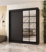 Kleiderschrank / Schiebetürenschrank | Schwarz Matt | 10 Fächer | 2 Kleiderstangen | hochwertig Verarbeitet | 180 x 62 x 200 cm | dekorative Spiegeltür
