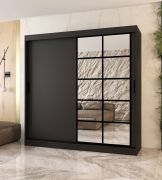 Kleiderschrank | Schwarz Matt | 10 Fächer | 2 Kleiderstangen | hochwertig Verarbeitet | 200 x 62 x 200 cm | Schiebetürenschrank | dekorative Spiegeltür
