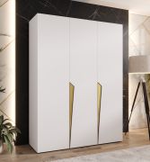 Drehtürenschrank / Kleiderschrank | Farbe: Weiß | 3-Türig | Griffe: Gold | 2 Fächer | 2 Kleiderstangen | Maße: 150 x 52 x 202 cm | Soft-Close-Funktion