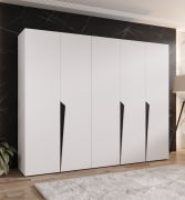 Kleiderschrank | Farbe: Weiß | 5-Türig | 3 Fächer | Griffe: Schwarz | 3 Kleiderstangen| Soft-Close-Funktion | Maße: 250 x 52 x 202 cm | ABS-Kanten