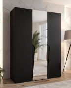 Drehtürenschrank / Kleiderschrank | Farbe: Schwarz | 1 Spiegeltür | Griffe: Schwarz | 2 Fächer | Soft-Close | 2 Kleiderstangen | Maße: 150 x 52 x 202 cm | ABS