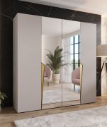Drehtürenschrank | 2 Spiegeltüren | Farbe: Kaschmir | 2 Fächer | Soft-Close | 2 Kleiderstangen | Griffe: Gold | Maße: 200 x 52 x 202 cm | Kleiderschrank | ABS-Kanten
