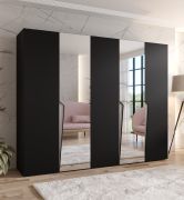 Kleiderschrank | Farbe: Schwarz | 2 Spiegeltür | 3 Fächer | 3 Kleiderstangen | Griffe: Kaschmir | Maße: 250 x 52 x 202 cm | Soft-Close-Funktion | ABS-Kanten