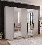 Kleiderschrank | Farbe: Kaschmir | 2 Spiegeltür | 3 Fächer | 3 Kleiderstangen | Griffe: Schwarz | Maße: 250 x 52 x 202 cm | Soft-Close-Funktion | ABS-Kanten