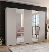 Kleiderschrank | Farbe: Kaschmir | 2 Spiegeltür | 3 Fächer | 3 Kleiderstangen | Griffe: Kaschmir | Maße: 250 x 52 x 202 cm | Soft-Close-Funktion | ABS-Kanten