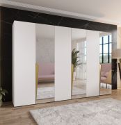 Drehtürenschrank | 3 Spiegeltüren | Farbe: Weiß | Soft-Close | 3 Fächer | 3 Kleiderstangen | Griffe: Kaschmir | Maße: 300 x 52 x 202 cm | Kleiderschrank
