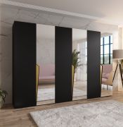 Drehtürenschrank | 3 Spiegeltüren | Farbe: Schwarz | Soft-Close | 3 Fächer | 3 Kleiderstangen | Griffe: Kaschmir | Maße: 300 x 52 x 202 cm | Kleiderschrank