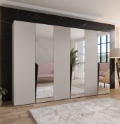 Drehtürenschrank | 3 Spiegeltüren | Farbe: Schwarz | Soft-Close | 3 Fächer | 3 Kleiderstangen | Griffe: Gold | Maße: 300 x 52 x 202 cm | Kleiderschrank