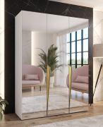 Kleiderschrank | Farbe: Weiß | 3 Spiegeltüren | 2 Fächer | 2 Kleiderstangen | Maße: 150 x 52 x 202 cm | Griffe: Gold | Soft-Close-Funktion | ABS-Kantenschutz
