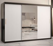 Großer Kleiderschrank mit 10 Fächern Balmenhorn 95, Farbe: Schwarz matt / Weiß matt - Abmessungen: 200 x 250 x 62 cm (H x B x T), mit einer Spiegeltür