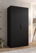 Drehtürenschrank / Kleiderschrank | 1 Meter breit | ABS-Kantenschutz | Griffe: Schwarz | Farbe: Schwarz | Maße: 100 x 52 x 202 cm | für Schlafzimmer