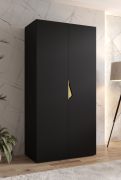 Drehtürenschrank / Kleiderschrank | 1 Meter breit | ABS-Kantenschutz | Griffe: Gold | Farbe: Schwarz | Maße: 100 x 52 x 202 cm | für Schlafzimmer