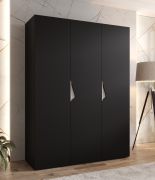 Kleiderschrank | 3 Türen | Farbe: Schwarz | Griffe: Kaschmir | Maße: 150 x 52 x 202 cm | 2 Kleiderstangen | 2 Fächer | Drehtürenschrank