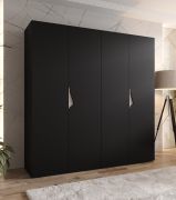 Drehtürenschrank | 2 Meter breit | 2 Kleiderstangen | Farbe: Schwarz | Griffe: Kaschmir | Maße: 200 x 52 x 202 cm | Kleiderschrank | 2 Fächer | 4 Türen