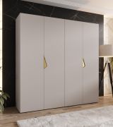 Drehtürenschrank | 2 Meter breit | 2 Kleiderstangen | Farbe: Kaschmir | Griffe: Gold | Maße: 200 x 52 x 202 cm | Kleiderschrank | 2 Fächer | 4 Türen