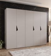 Kleiderschrank | 5-Türig | Farbe: Kaschmir | 2,5 Meter breit | Griffe: Schwarz | 3 Kleiderstangen | 3 Fächer | Maße: 250 x 52 x 202 cm | ABS-Kantenschutz
