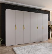 Drehtürenschrank / Kleiderschrank | Farbe: Kaschmir | 3 Meter breit | 6-Türig | Griffe: Gold | 4 Fächer | Maße: 300 x 52 x 202 cm | 4 Kleiderstangen