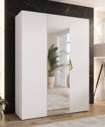 Drehtürenschrank / Kleiderschrank | 1 Spiegeltür | Farbe: Weiß | 2 Fächer | Griffe: Gold | 2 Kleiderstangen | Soft-Close | Maße: 150 x 52 x 202 cm