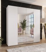 Drehtürenschrank | Farbe: Weiß | 2 Spiegeltüren | Griffe: Gold | 2 Fächer | 2 Kleiderstangen | Maße: 200 x 52 x 202 cm | Soft-Close-Funktion