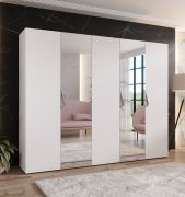 Kleiderschrank | 2 Spiegeltüren | Farbe: Weiß | 2,5 Meter breit | 3 Fächer | Griffe: Kaschmir | 3 Kleiderstangen | Maße: 250 x 52 x 202 cm | Soft-Close