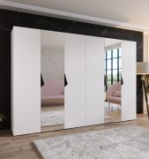 Drehtürenschrank / Kleiderschrank | Farbe: Weiß | 2 Spiegeltüren | 4 Fächer | Griffe: Schwarz | 4 Kleiderstangen | Maße: 300 x 52 x 202 cm | ABS-Kanten