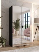 Drehtürenschrank | Farbe: Schwarz | 1 Fach | Griffe: Schwarz | Maße: 100 x 52 x 202 cm | 1 Kleiderstange | Schlafzimmerschrank mit Spiegel | Soft-Close-Funktion