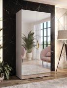 Drehtürenschrank | Farbe: Kaschmir | 1 Fach | Griffe: Gold | Maße: 100 x 52 x 202 cm | 1 Kleiderstange | Schlafzimmerschrank mit Spiegel | Soft-Close-Funktion