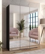 Schlafzimmerschrank mit Spiegel | Farbe: Schwarz | Soft-Close-Funktion | Griffe: Schwarz | Maße: 150 x 52 x 202 cm | 2 Fächer | Kleiderschrank | ABS | 2 Kleiderstangen