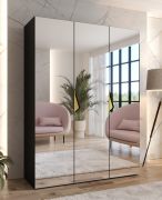 Schlafzimmerschrank mit Spiegel | Farbe: Schwarz | Soft-Close-Funktion | Griffe: Gold | Maße: 150 x 52 x 202 cm | 2 Fächer | Kleiderschrank | ABS | 2 Kleiderstangen