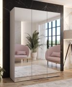 Schlafzimmerschrank mit Spiegel | Farbe: Kaschmir | Soft-Close-Funktion | Griffe: Schwarz | Maße: 150 x 52 x 202 cm | 2 Fächer | Kleiderschrank | ABS | 2 Kleiderstangen