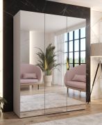 Schlafzimmerschrank mit Spiegel | Farbe: Kaschmir | Soft-Close-Funktion | Griffe: Gold | Maße: 150 x 52 x 202 cm | 2 Fächer | Kleiderschrank | ABS | 2 Kleiderstangen