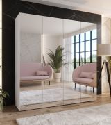 Kleiderschrank | Farbe: Weiß | 2 Meter breit | 2 Fächer | Griffe: Kaschmir | 2 Kleiderstangen | Schlafzimmerschrank mit Spiegel | Maße: 200 x 52 x 202 cm | Soft-Close-Funktion