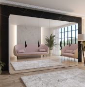 Drehtürenschrank | Farbe: Weiß | 3 Meter breit | Griffe: Schwarz | Schlafzimmerschrank mit Spiegel | 4 Kleiderstangen | Soft-Close | Maße: 300 x 52 x 202 cm | 4 Fächer