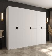 Drehtürenschrank / Kleiderschrank | Weiß | 12 Drehtüren | 9 Fächer | 3 Kleiderstangen | 240 x 52 x 203 cm | hochwertig Verarbeitet | grifflose Türen | Soft-Close Funktion