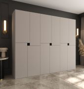 Drehtürenschrank / Kleiderschrank | Kaschmir | 12 Drehtüren | 9 Fächer | 3 Kleiderstangen | 240 x 52 x 203 cm | hochwertig Verarbeitet | grifflose Türen | Soft-Close Funktion