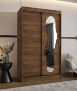Kleiderschrank / Schiebetürenschrank | Farbe: Walnuss | eine Spiegeltür | 1,2 Meter breit | fünf Fächer | Aluminiumschienen | zwei Kleiderstangen
