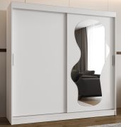 Schiebetürenschrank Lagginhorn 18, Farbe: Weiß, 2 Meter breit, Aluminiumschienen, eine Spiegeltür, Kleiderschrank, 10 Fächer, zwei Kleiderstangen
