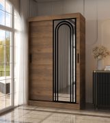 Kleiderschrank | Farbe: Walnuss Warmia | 5 Fächer | 2 Kleiderstangen | hochwertig Verarbeitet | 120 x 62 x 200 cm | Schiebetürenschrank | Spiegeltür | modernes Design