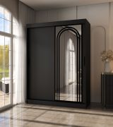Schiebetürenschrank / Kleiderschrank | Schwarz Matt | 5 Fächer | 2 Kleiderstangen | 150 x 62 x 200 cm | hochwertig Verarbeitet | Spiegeltür