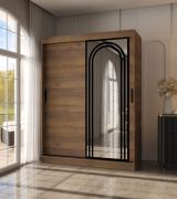 Schiebetürenschrank / Kleiderschrank | Farbe: Walnuss Warmia | 5 Fächer | 2 Kleiderstangen | 150 x 62 x 200 cm | hochwertig Verarbeitet | Spiegeltür