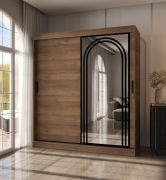 Kleiderschrank / Schiebetürenschrank | Farbe: Walnuss Warmia | 10 Fächer | 2 Kleiderstangen | dekorative Spiegeltür | 180 x 62 x 200 cm | für Schlafzimmer