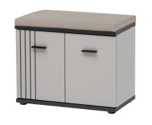 Schuhschrank | inkl. Sitzkissen | 2 Drehtüren | Farbe: Kaschmir / Schwarz / Beige | 2 Fächer | Maße: 60 x 32 x 46 cm | Sitzgelegenheit | modernes Design