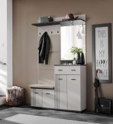 Garderobe | inkl. Sitzkissen | Spiegel | Farbe: Kaschmir / Schwarz | gepolstertes Paneel | Maße: 120 x 32 x 203 cm | 4 Haken | 1 Ablagefläche | Sitzgelegenheit