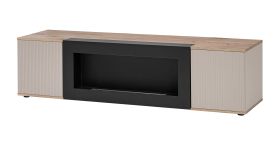 TV-Unterschrank | Bio-Ethanol Kamin | Push-to-open Funktion | Farbe: Eiche Viking / Kaschmir | 2 Drehtüren | Maße: 160 x 45 x 42 cm