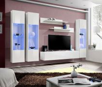 Wohnwand mit Push-to-open Funktion Hompland 30, Farbe: Weiß - Abmessungen: 170 x 260 x 40 cm (H x B x T), mit genügend Stauraum