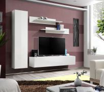 Wohnwand mit genügend Stauraum Hompland 62, Farbe: Weiß - Abmessungen: 170 x 210 x 40 cm (H x B x T), mit blauer LED-Beleuchtung