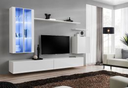Große Wohnwand Balestrand 177, Farbe: Weiß - Abmessungen: 160 x 270 x 40 cm (H x B x T), mit LED-Beleuchtung